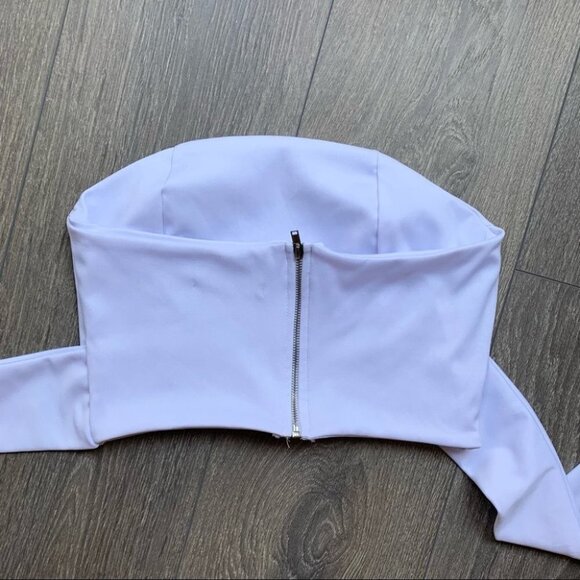 Women's Tube Top Bandeau Tie up front Cropped sleeveless Satin White Small - Picture 10 of 13